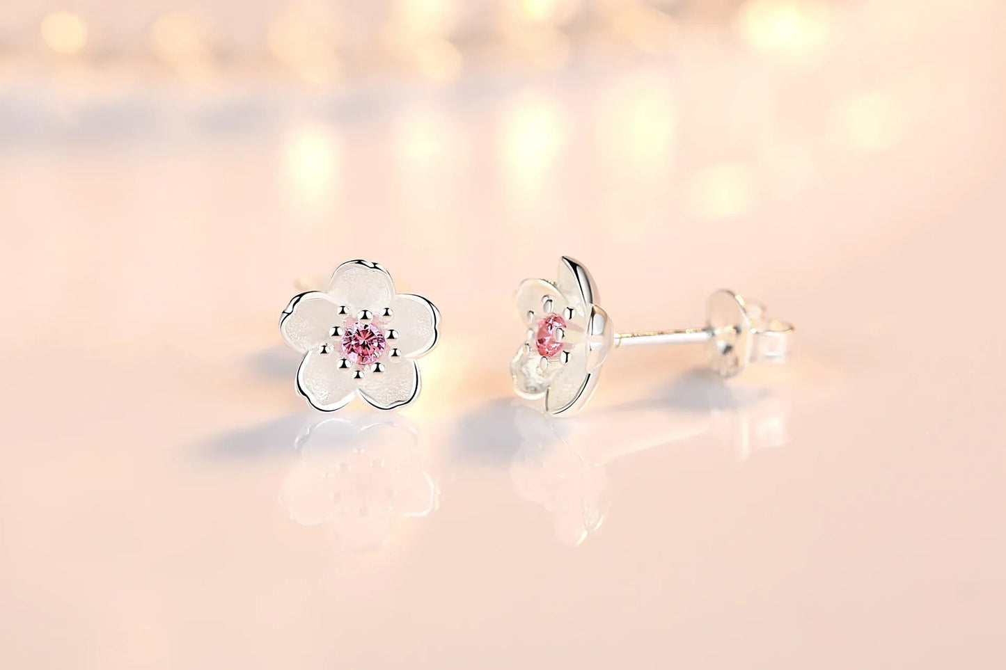 Silver Zircon Flower Earrings