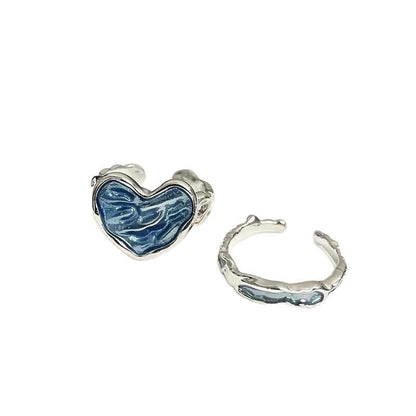 Amora™ | Blue Heart Stone Silver Ring