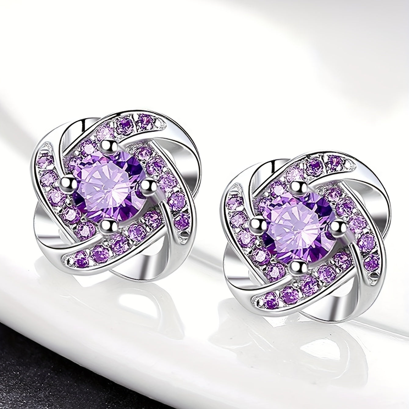 Purple Four Leaf Clover Earrings