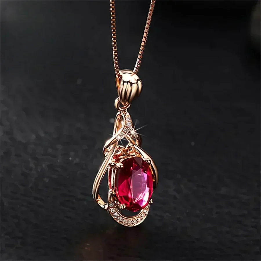 Exquisite Red Crystal Gold Necklace | Gold