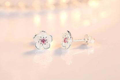 Silver Zircon Flower Earrings