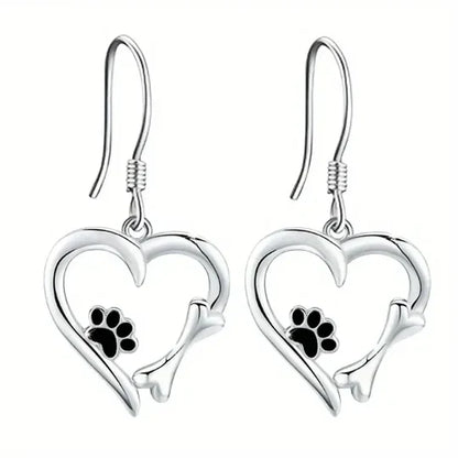 Yaritza™ – Silver Paw & Heart Drop Earrings