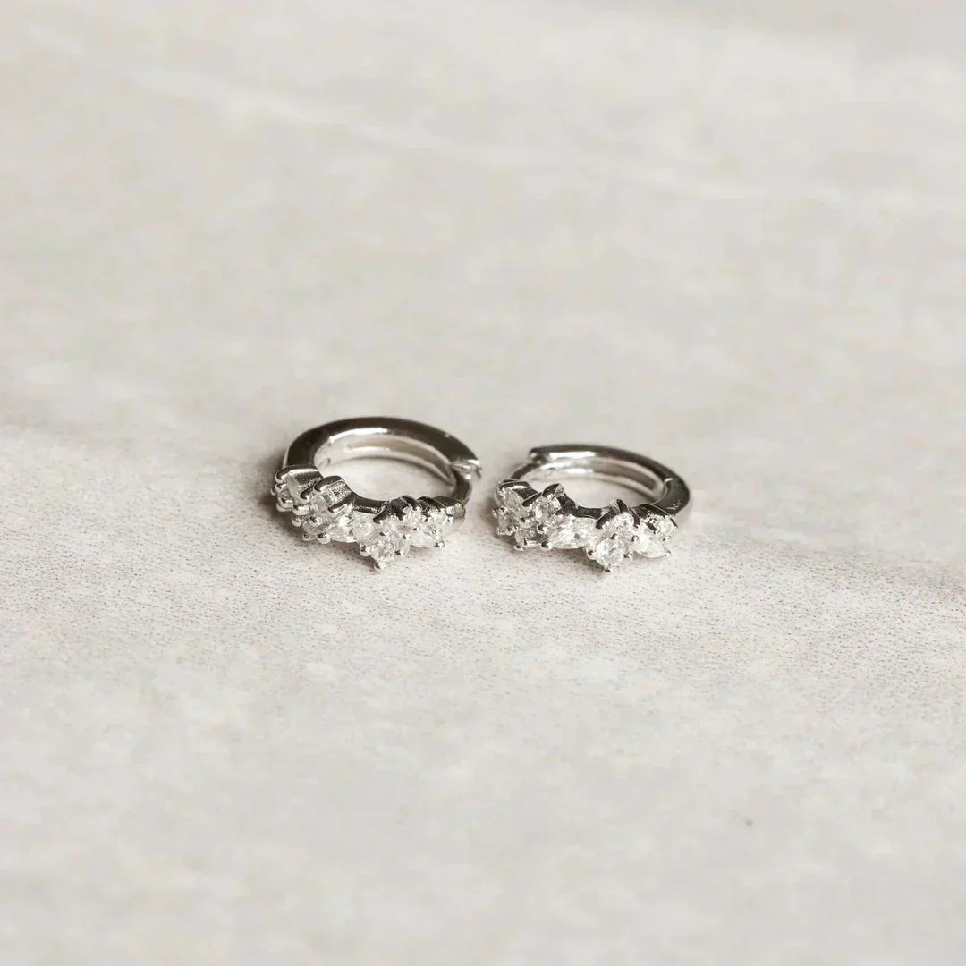 Crystal Cluster Huggies | White Gold