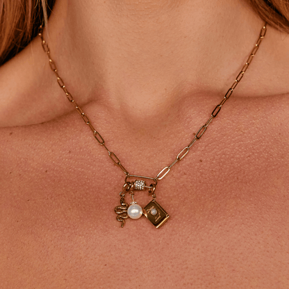 Crystal Paperclip Charm Necklace