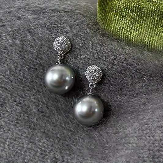 LunaLuxe™ | Elegant Black Pearl Earrings with Rhinestones