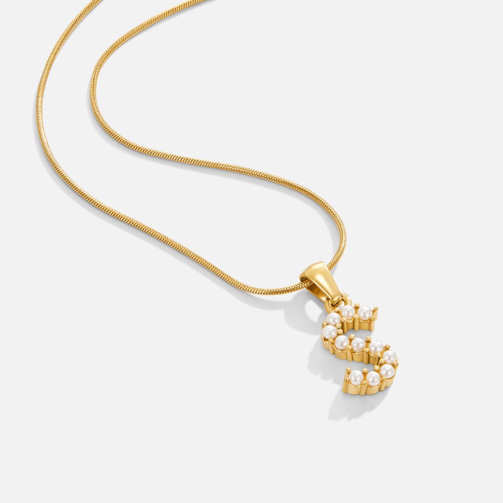Letter Pearl Charm Necklace