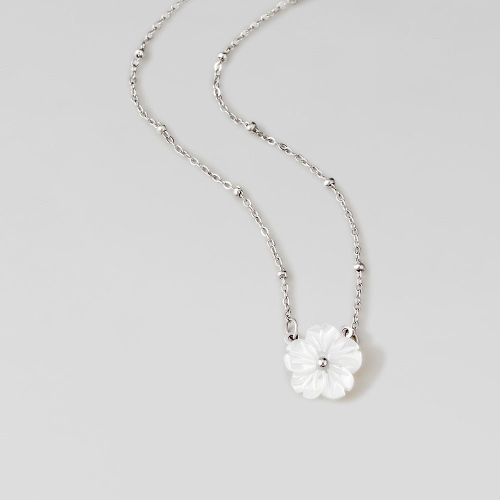 Silver White Blossom Flower Necklace