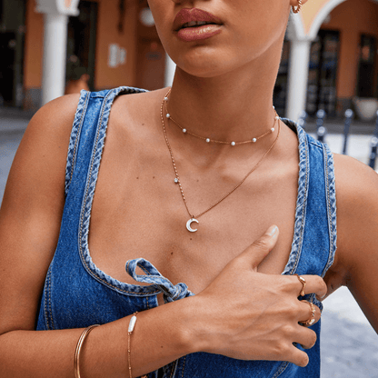 White Crescent Moon Necklace